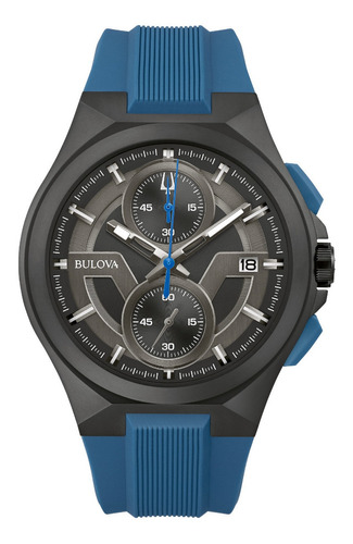 Imagen 1 de 7 de 98b380 Reloj Bulova Mechanical Maquina Azul/negro