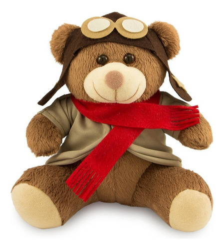 Urso De Pelúcia Aviador 30cm Decoração Anti-alérgico Cor Marrom/vermelho