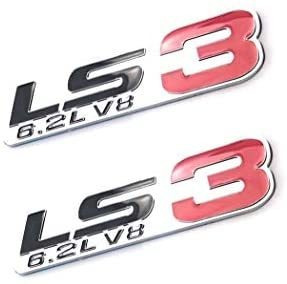 Emblema Logo Decalship 2 Pack Chrome Red Ls3 6.2l V8 Engine