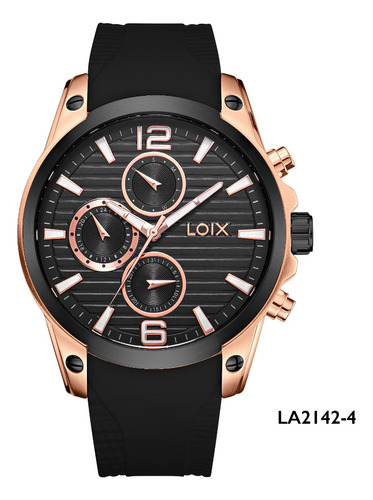 Reloj Hombre Loix®  La2142-4 Negro Y Gold, Tablero Negro