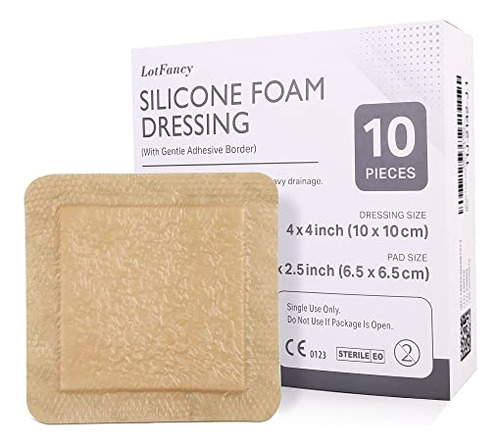 Lotfancy Silicio Foam Dressing, 4 X 4  (2.5  X2.5  23k4r