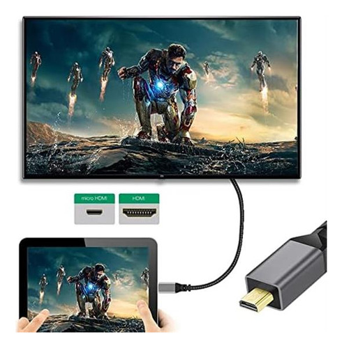 Cablecc 4k Tipo-d 90 Grados En Ángulo Hacia Abajo Micro Hdmi