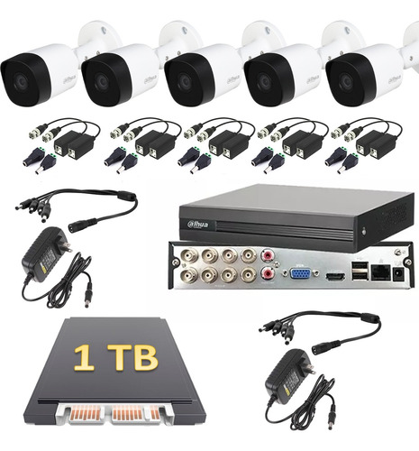 Kit Video Vigilancia 5 Cámaras 5 Mp Dahua Cctv 1 Tb Baluns