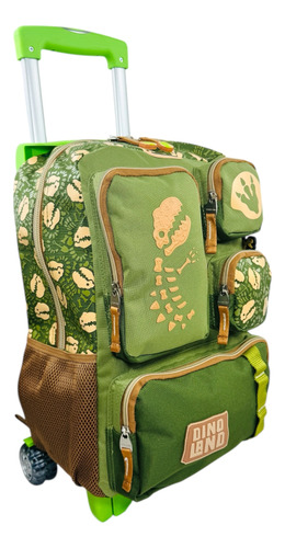 Mochila Rueditas Carrito Dinosaurio Extra Grande Uso Rudo Verde Dinoland