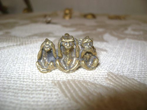 Antigua Miniatura Bronce Los 3 Monos Sabios Antibes Francia (Usado)