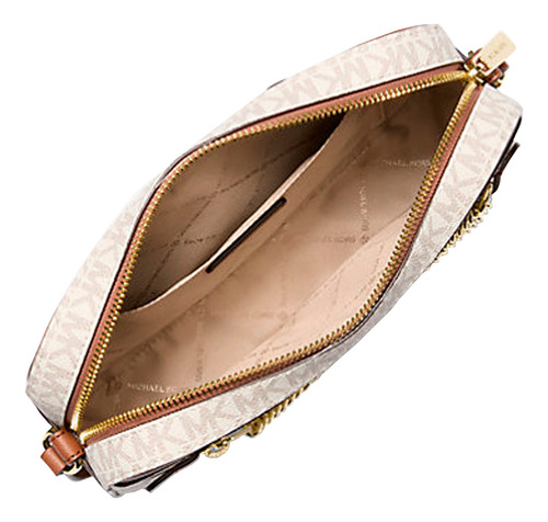 Bolsa Michael Kors Para Dama Crossbody Jet Set Original Beige Monograma Dorado Marrón Claro