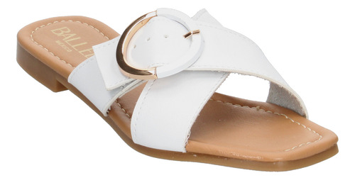 Sandalias Dama Balleé Blanco Casual De Piso Hebilla Mujer