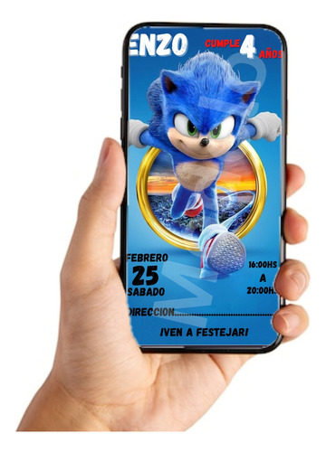 Tarjeta Invitación Digital Cumpleaños Sonic