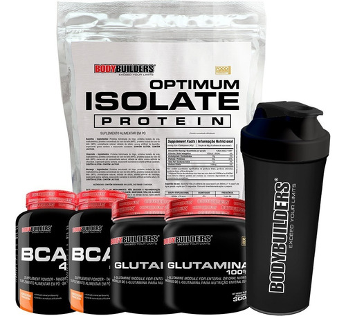 Whey Blend Isolate 900g + 2x Glutamina + 2x Bcaa + Shaker Sabor Morango