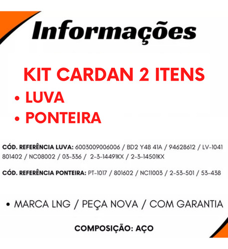 Kit Cardan Luva Ponteira F350 F4000 D10 D20 S10