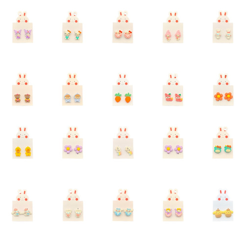 Aretes Para Niñas Paquete 20 Pares Kawaii Caricaturas 