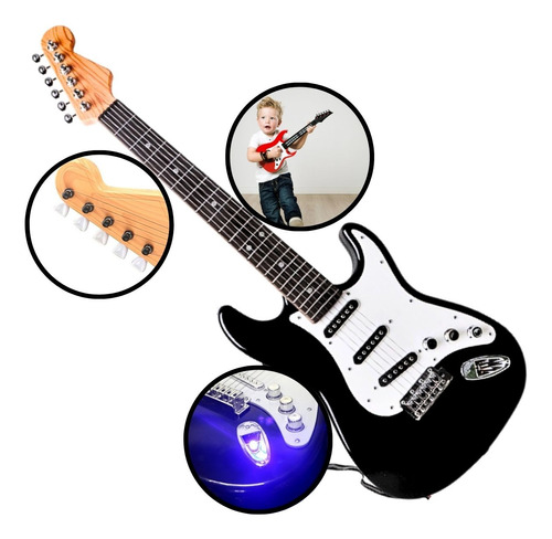 Guitarra Infantil Musical Rockstar Led Brinquedo Elétrica