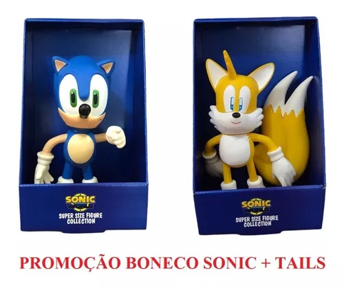 Kit 2 Bonecos Sonic + Tails 16cm Com Canecas 350ml Oferta