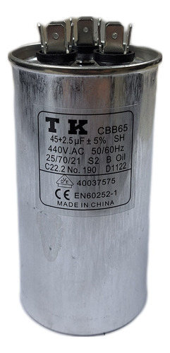 Capacitor Duplo 45+2,5uf 440v Em Alumínio Tk