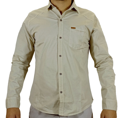 Camisa Drill Manga Larga Para Hombre - Beige