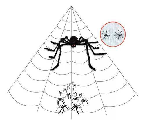 Araña De 30cm Y Telaraña Gigante De 7m Decoración Halloween