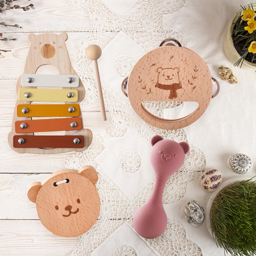 5 Piezas Juguetes De Madera Para Conjunto De Maracas Rosas