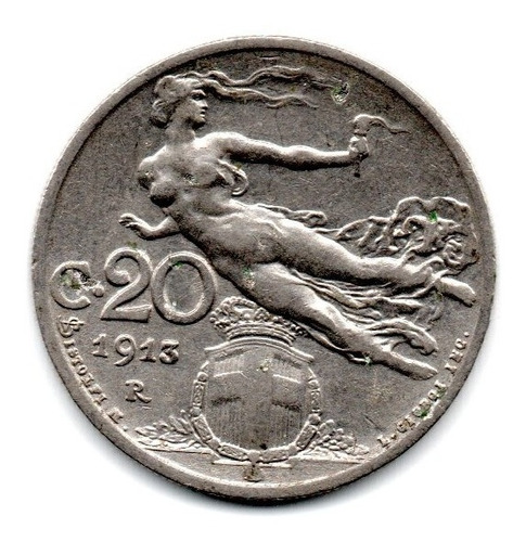 Moneda Italia Reino 20 Centesimi 1913 R Km#44