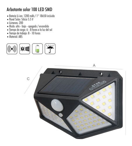 Lampara Arbotante Solar 100led Smd Con Sensor De Movimiento
