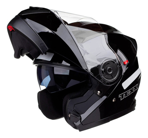 Capacete Gladiator Moto Texx Escamoteavel Articulado Robocop Viseira Solar Interna Cor Preto Brilhante Tamanho 58