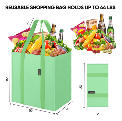 Bolsas Reusables Impermeables Soporta Hasta 22 Kg Verde 4 Pz