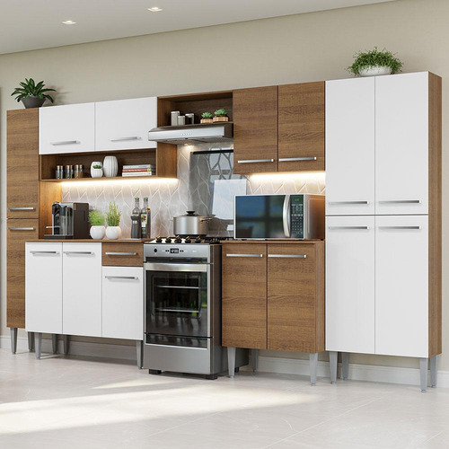 Cocina Integral Completa Modular Madesa Emilly 325cm Color Marrón con Blanco