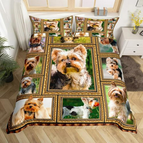 Set De Ropa De Cama Yorkshire Terrier Tamaño Queen