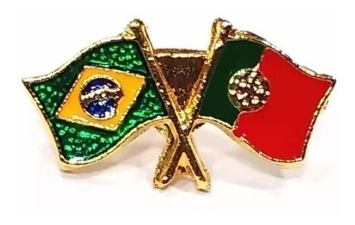 Bótom Pim Broche Bandeira Brasil X Portugal Folheado A Ouro