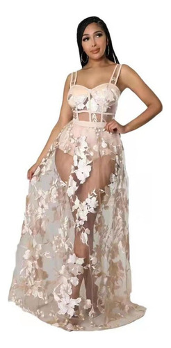 Vestido Lencero No Elástico Ajustado Transparente Bordado