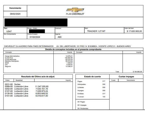 Plan Chevrolet Tracker 1.2 Mt