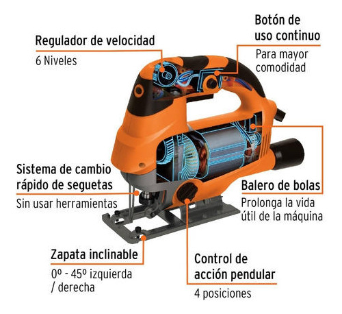 Imagen 2 de 4 de Sierra Caladora 750w 6a Velocidad Variable Truper Profesiona