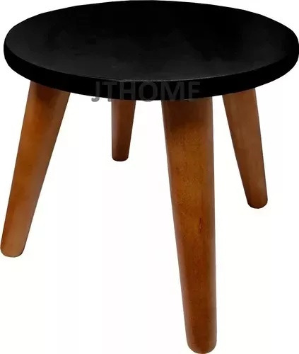 Banco Mdf 30cm Redondo Preto Infantil Kids Pé Palito Jt Home