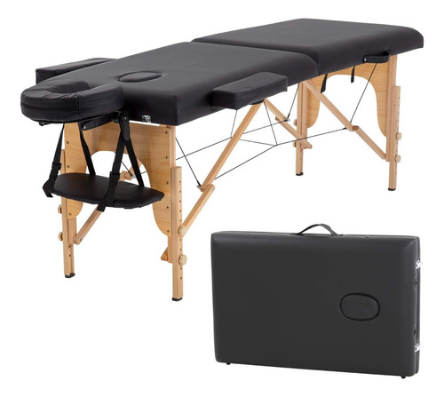 Set Camilla Amplia Resistente Patas Madera + Biombo 4 Hojas Color Negro Y Marrón