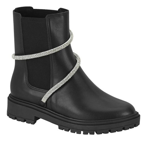 Bota Vizzano Cano Baixo Chelsea Tratorado Strass Brilho