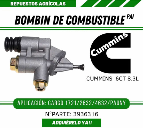 Bombín De Combustible Cummins 6ct 8.3 Tipo Pai Tractor Pauny