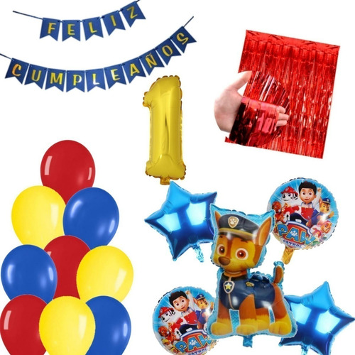 Kit Decoración  Paw Patrol Chase Globo 3d+estrellas+cumple