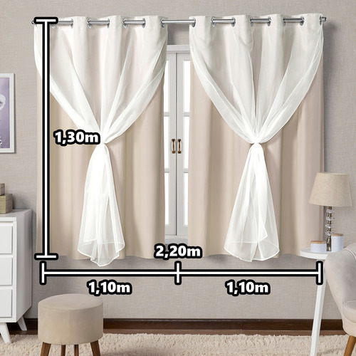 Cortina Blackout / Blecaute Para Cozinha/ 2,20x1,40 Com Voil Cor Cortina Bege