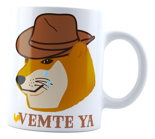 Taza Cheems Vemte Frase Meme Divertida Perrito Vaquero Color Blanco