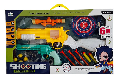 Set Juego Revolver Tiro Al Blanco Pistola Para Niños Colores