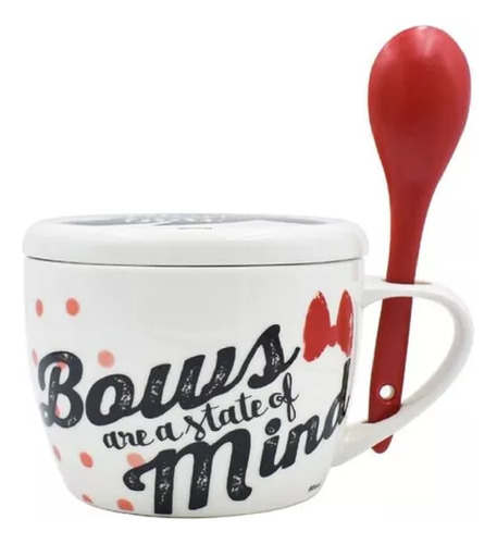 Taza Sopera Con Tapa Y Cuchara Minnie De Porcelana 650 Ml