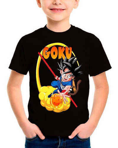 Polera Estampada 100% Algodón Niño Goku Exclusivo Bola Fuego