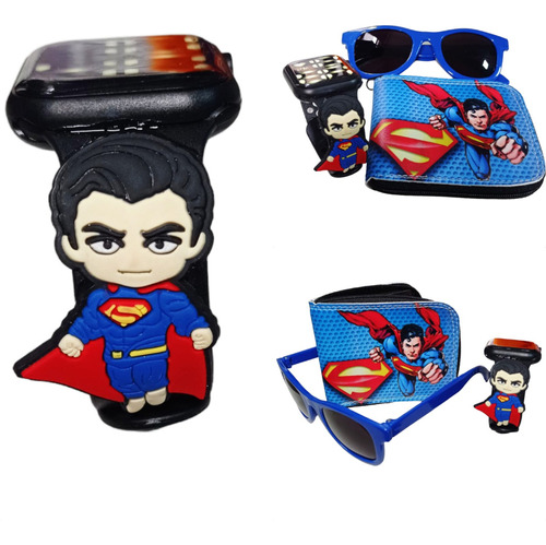 Kit Relógio Digital Superman E Carteira Óculos Infantil