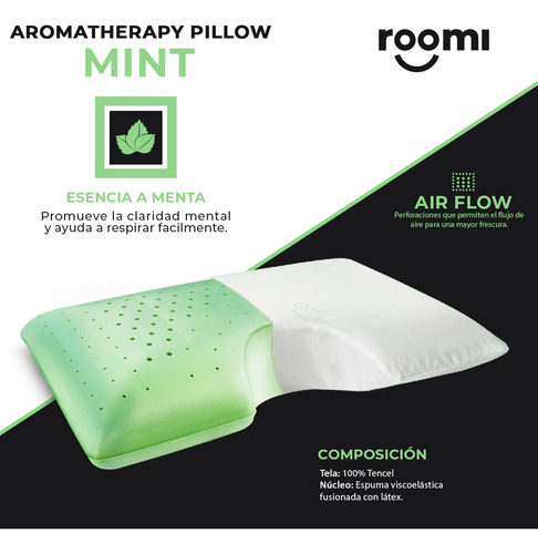 Almohada Shoulder Roomi Aromaterapia, Memory Foam 70 X 40 Cm Menta