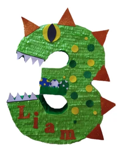 Piñata Del Numero 3 De Dinosaurio. Personalizable | Envío gratis