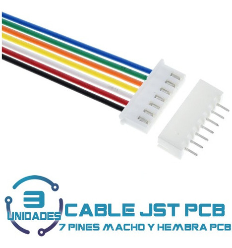 3 Cables Enchufe Jst Macho + Hembra Pcb De 7 Pines 20cm 2.54