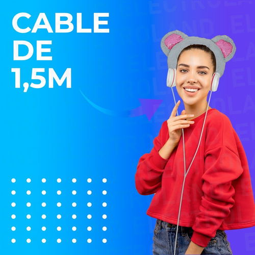 Imagen 7 de 10 de Auriculares Stereo Orejas Zorro Vincha Peluche Cable 1,5mts