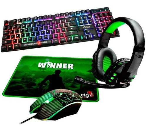 Combo Gamer 4 Em 1 Gamer Cgwn41 ELG Preto E Verde