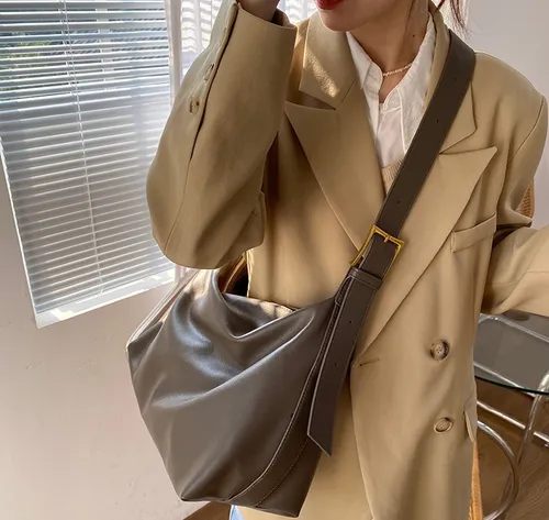 Bolsa Feminina Couro Vintage Pu De Grande Capacidade Cor Café
