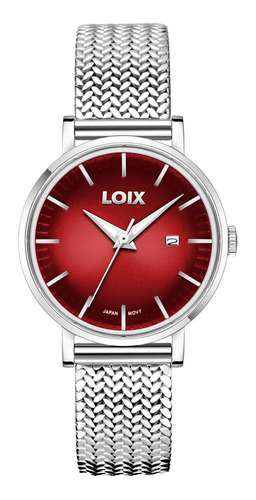 Reloj Loix Mujer La1001-7 Plateado Con Tablero Rojo