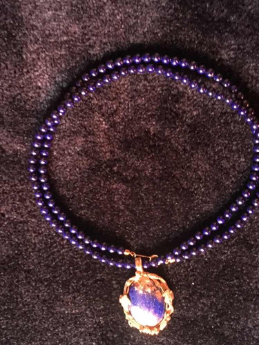 Colar De Corais Azul Marinho E Ouro